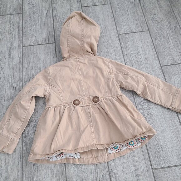 Baby Gap Toddler Girls Tan Hooded Peacoat Jacket with Floral Lining Size 5 - Picture 13 of 14